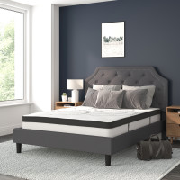Flash Furniture SL-BM10-15-GG Brighton Queen Size Tufted Upholstered Platform Bed in Dark Gray Fabric with 10 Inch CertiPUR-US Certified Pocket Spring Mattress